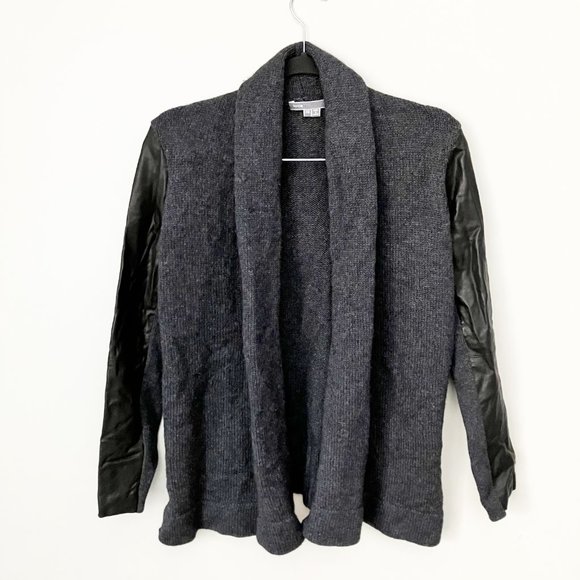 Vince open front cardigan wool and lamb leather sleeve size XS - Picture 3 of 8